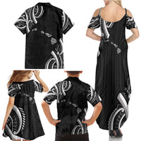 Traditional Art Hawaiian Kakau Tattoos Family Matching Summer Maxi Dress and Hawaiian Shirt White - Polynesian Pride