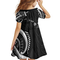 Traditional Art Hawaiian Kakau Tattoos Kid Short Sleeve Dress White - Polynesian Pride