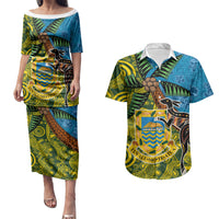 Tuvalu and Australia Together Couples Matching Puletasi and Hawaiian Shirt Tapa Pattern and Aboriginal mix Culture
