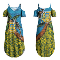 Tuvalu and Australia Together Couples Matching Summer Maxi Dress and Long Sleeve Button Shirt Tapa Pattern and Aboriginal mix Culture LT03 - Polynesian Pride