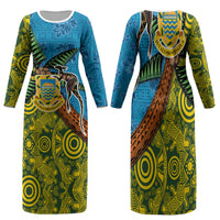 Tuvalu and Australia Together Family Matching Long Sleeve Bodycon Dress and Hawaiian Shirt Tapa Pattern and Aboriginal mix Culture