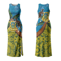 Tuvalu and Australia Together Family Matching Tank Maxi Dress and Hawaiian Shirt Tapa Pattern and Aboriginal mix Culture LT03 Mom's Dress Multicolor - Polynesian Pride