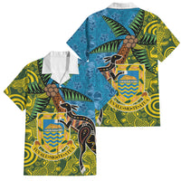 Tuvalu and Australia Together Family Matching Tank Maxi Dress and Hawaiian Shirt Tapa Pattern and Aboriginal mix Culture LT03 Dad's Shirt - Short Sleeve Multicolor - Polynesian Pride