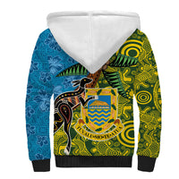 Tuvalu and Australia Together Sherpa Hoodie Tapa Pattern and Aboriginal mix Culture