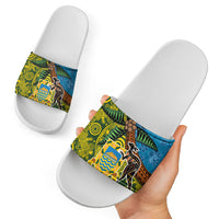 Tuvalu and Australia Together Slide Sandals Tapa Pattern and Aboriginal mix Culture
