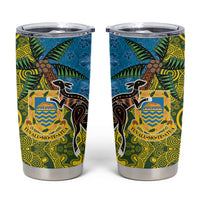 Tuvalu and Australia Together Tumbler Cup Tapa Pattern and Aboriginal mix Culture LT03 Multicolor - Polynesian Pride