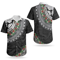 Fiji Hibiscus Couples Matching Long Sleeve Bodycon Dress and Hawaiian Shirt Tapa Masi Motifs with Tropical Plants LT03 - Polynesian Pride