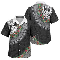 Fiji Hibiscus Family Matching Short Sleeve Bodycon Dress and Hawaiian Shirt Tapa Masi Motifs with Tropical Plants LT03 Son's Shirt Black - Polynesian Pride