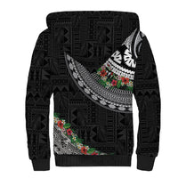 Fiji Hibiscus Sherpa Hoodie Tapa Masi Motifs with Tropical Plants LT03 - Polynesian Pride