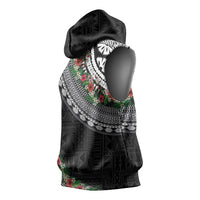 Fiji Hibiscus Sleeveless Hoodie Tapa Masi Motifs with Tropical Plants