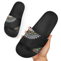 Fiji Hibiscus Slide Sandals Tapa Masi Motifs with Tropical Plants