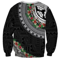 Fiji Hibiscus Sweatshirt Tapa Masi Motifs with Tropical Plants