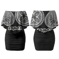 Samoa Traditional Tattoo Couples Matching Off Shoulder Short Dress and Long Sleeve Button Shirt Tribal Tatau Pattern