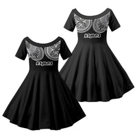 Samoa Traditional Tattoo Family Matching Long Sleeve Bodycon Dress and Hawaiian Shirt Tribal Tatau Pattern LT03 Daughter's Dress Black - Polynesian Pride