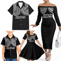 Samoa Traditional Tattoo Family Matching Off The Shoulder Long Sleeve Dress and Hawaiian Shirt Tribal Tatau Pattern LT03 - Polynesian Pride