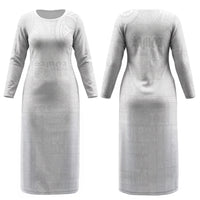 Samoa Lotu Tamaiti Family Matching Long Sleeve Bodycon Dress and Hawaiian Shirt Tribal Tatau with Siapo Pattern LT03 Mom's Dress White - Polynesian Pride