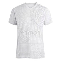 Samoa Lotu Tamaiti Women V-Neck T-Shirt Tribal Tatau with Siapo Pattern
