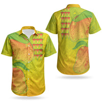 Hawaiian Mango Couples Matching Off Shoulder Short Dress and Hawaiian Shirt Polynesian Art Pattern and Kakau Tattoo