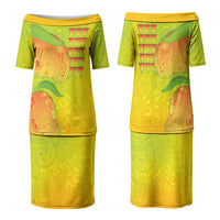 Hawaiian Mango Couples Matching Puletasi and Hawaiian Shirt Polynesian Art Pattern and Kakau Tattoo