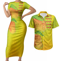Hawaiian Mango Couples Matching Short Sleeve Bodycon Dress and Hawaiian Shirt Polynesian Art Pattern and Kakau Tattoo LT03 Yellow - Polynesian Pride