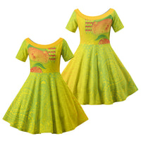 Hawaiian Mango Family Matching Puletasi and Hawaiian Shirt Polynesian Art Pattern and Kakau Tattoo LT03 Daughter's Dress Yellow - Polynesian Pride
