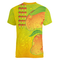 Hawaiian Mango Women V-Neck T-Shirt Polynesian Art Pattern and Kakau Tattoo LT03 - Polynesian Pride