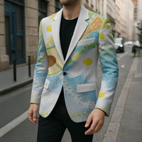 Hawaiian Ukulele Avocado Blazer Leis and Polynesian Pattern