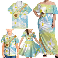 Hawaiian Ukulele Avocado Family Matching Off Shoulder Maxi Dress and Hawaiian Shirt Leis and Polynesian Pattern LT03 - Polynesian Pride