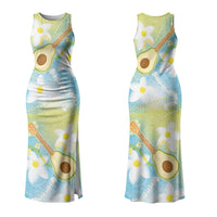Hawaiian Ukulele Avocado Family Matching Tank Maxi Dress and Hawaiian Shirt Leis and Polynesian Pattern