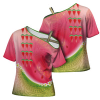 Hawaiian Watermelon Cross Shoulder Shirt with Kakau Art Tattoo
