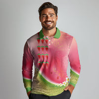 Hawaiian Watermelon Long Sleeve Polo Shirt with Kakau Art Tattoo LT03 - Polynesian Pride