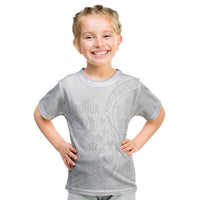 Tonga Faka Sepitema Kid T Shirt Ngatu Pattern with Plumeria and Hibiscus LT03 White - Polynesian Pride