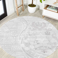 Tonga Faka Sepitema Round Carpet Ngatu Pattern with Plumeria and Hibiscus LT03 White - Polynesian Pride