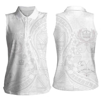Tonga Faka Sepitema Women Sleeveless Polo Shirt Ngatu Pattern with Plumeria and Hibiscus LT03 - Polynesian Pride