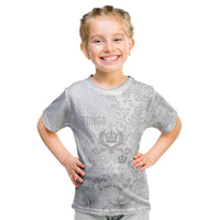 Tonga Faka Sepitema Kid T Shirt Ngatu and Floral Pattern with Blooming Hibiscus LT03 White - Polynesian Pride