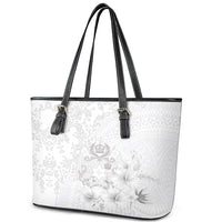 Tonga Faka Sepitema Leather Tote Bag Ngatu and Floral Pattern with Blooming Hibiscus