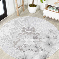 Tonga Faka Sepitema Round Carpet Ngatu and Floral Pattern with Blooming Hibiscus LT03 White - Polynesian Pride