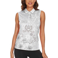 Tonga Faka Sepitema Women Sleeveless Polo Shirt Ngatu and Floral Pattern with Blooming Hibiscus LT03 - Polynesian Pride