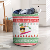 Hawaiian Mele Kalikimaka Laundry Basket Funny Pineapple Surfing with Map Christmas Stripe Elements LT03 Multicolor - Polynesian Pride