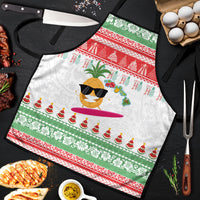 Hawaiian Mele Kalikimaka Apron Funny Pineapple Surfing with Map Christmas Stripe Elements LT03 Multicolor - Polynesian Pride