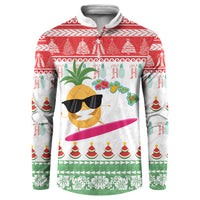 Hawaiian Mele Kalikimaka Button Sweatshirt Funny Pineapple Surfing with Map Christmas Stripe Elements LT03 Multicolor - Polynesian Pride