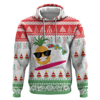 Hawaiian Mele Kalikimaka Hoodie Funny Pineapple Surfing with Map Christmas Stripe Elements LT03 Pullover Hoodie Multicolor - Polynesian Pride