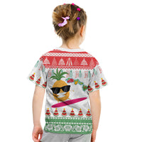 Hawaiian Mele Kalikimaka Kid T Shirt Funny Pineapple Surfing with Map Christmas Stripe Elements LT03 - Polynesian Pride