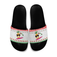 Hawaiian Mele Kalikimaka Slide Sandals Funny Pineapple Surfing with Map Christmas Stripe Elements LT03 Multicolor - Polynesian Pride