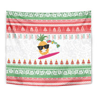 Hawaiian Mele Kalikimaka Tapestry Funny Pineapple Surfing with Map Christmas Stripe Elements LT03 - Polynesian Pride