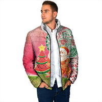 Hawaiian Watermelon Mele Kalikimaka Padded Jacket Tropical Tribal Pattern with Funny Santa Claus LT03 - Polynesian Pride