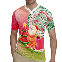 Hawaiian Watermelon Mele Kalikimaka Rugby Jersey Tropical Tribal Pattern with Funny Santa Claus LT03 - Polynesian Pride