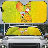 Hawaiian Mango Mele Kalikimaka Auto Sun Shade Santa Claus Surfing with Turtle Mango Christmas LT03 Multicolor - Polynesian Pride
