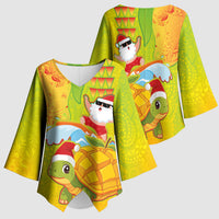 Hawaiian Mango Mele Kalikimaka Kimono Sleeve Blouse Santa Claus Surfing with Turtle Mango Christmas LT03 - Polynesian Pride