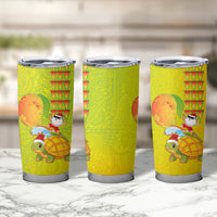 Hawaiian Mango Mele Kalikimaka Tumbler Cup Santa Claus Surfing with Turtle Mango Christmas LT03 - Polynesian Pride